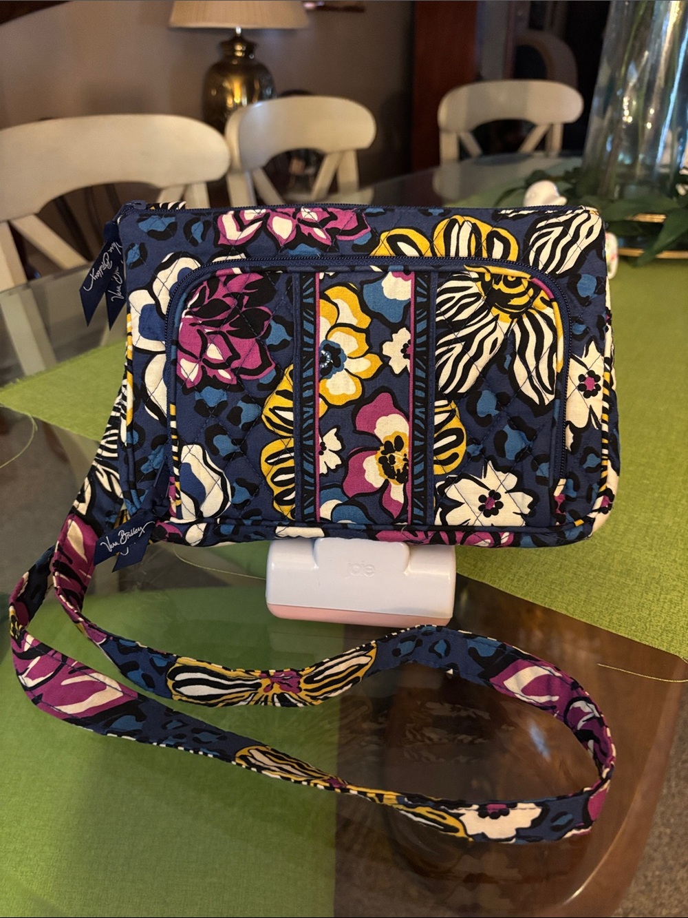 Quilted Vera Bradley Floral Crossbody Bag - Navy, Yellow & Pink